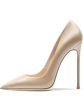 Women's Nude Pleather Faux Leather Pointed Toe Stiletto Heel Banquet Pumps Shoes